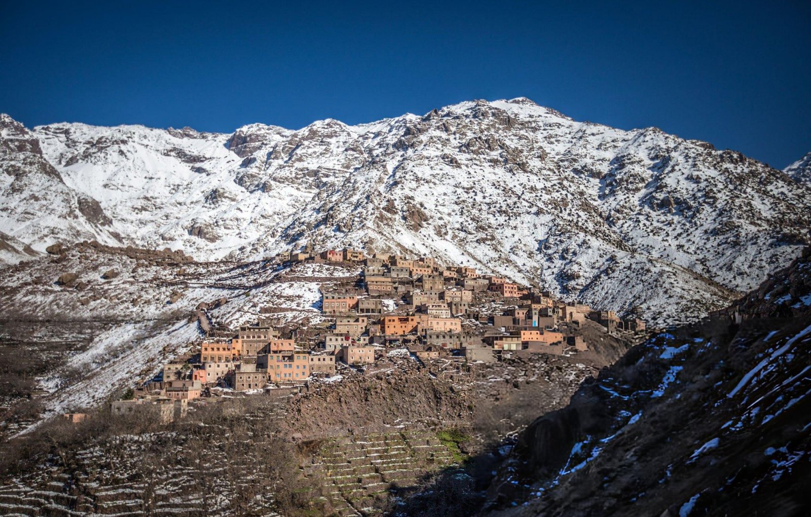 Trekking in the Atlas Mountains Morocco near Berber villages and valleys
